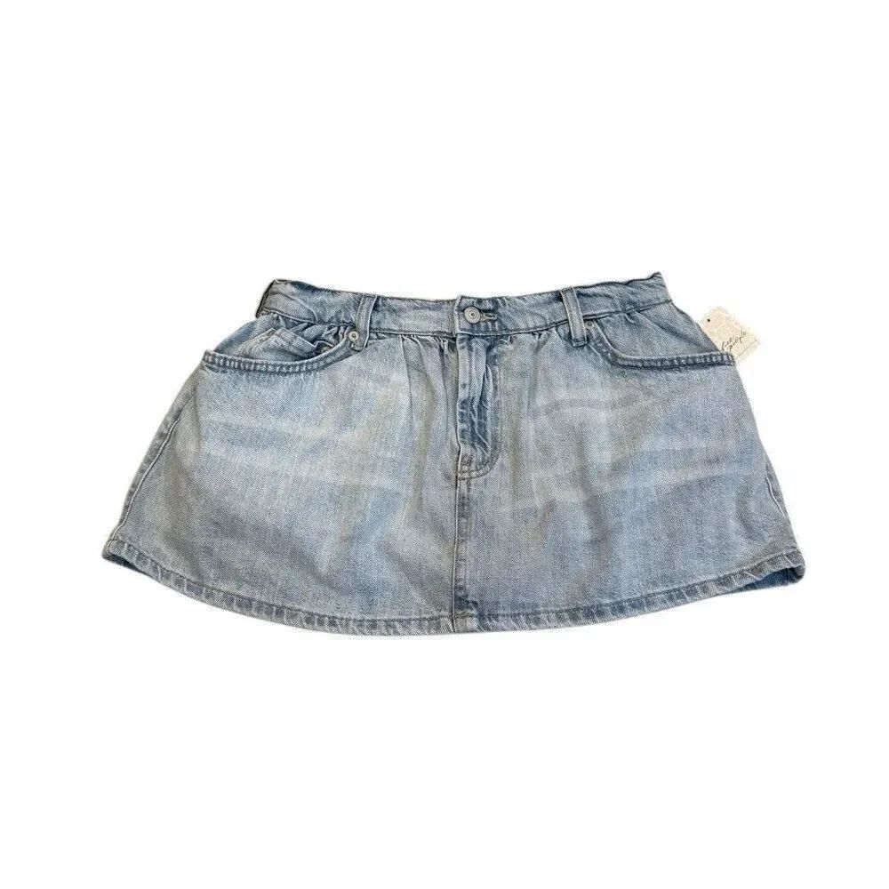 Free People We The Free Demi Denim Skort 28 Aura Blue Jean Mini Skirt Shorts